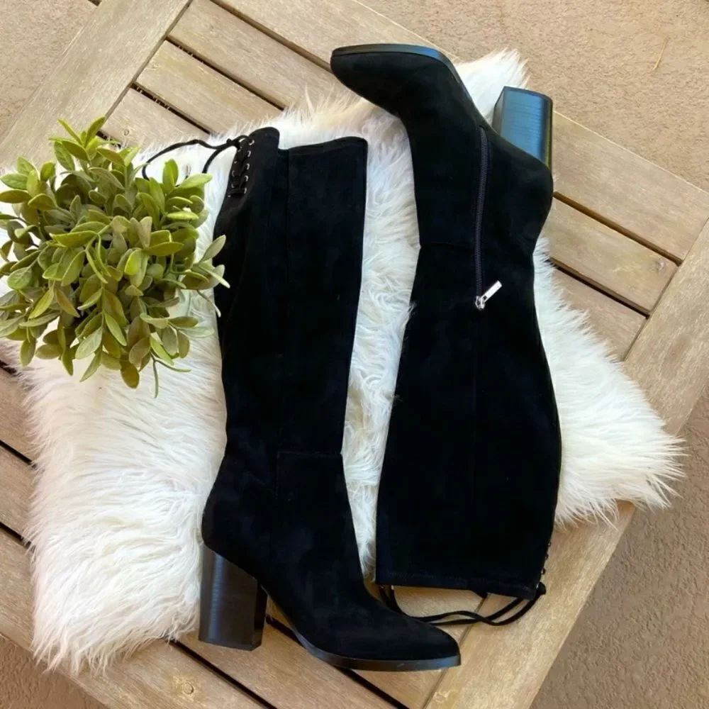 Marc Fisher Lablina Black Suede Heeled Boots  Size 7